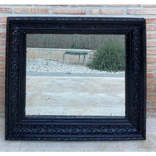 French Dark Framed Carved Wood Wall Mirror, 1920 For Sale - Image 17 of 18