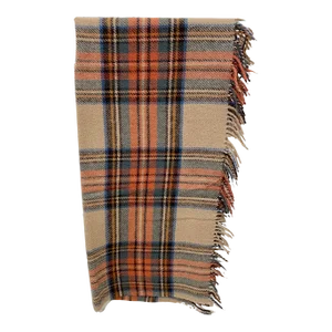 Soft Merino Lambswool Knee Rug / Blanket in a Classic Muted Tan Tartan Plaid Patter -Made in England