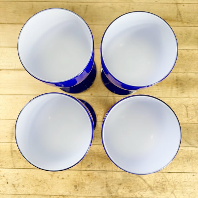 Royal Blue 1960's Carlo Moretti Blue Cased Wine Glasses Italian Glassware, Set of 4 For Sale - Image 8 of 10
