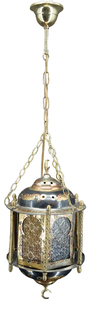 Lantern in Brass and Coloured Glass, North Africa, 20th Century