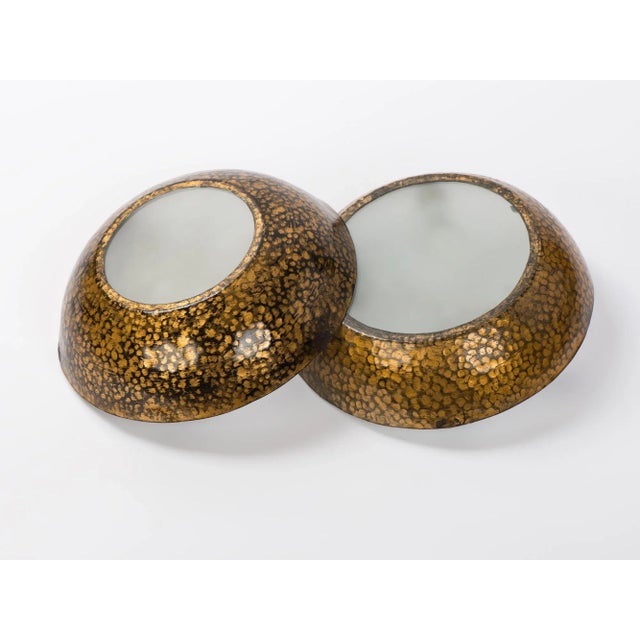 1950s Spanish Round Gilt Metal Wall Sconces - a Pair For Sale - Image 4 of 10