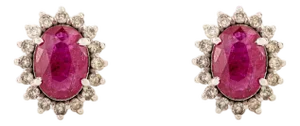 Natural 1.45 Carat Ruby Solitaire Halo Diamond Stud Earrings in 18k Solid Gold- 2 Pieces