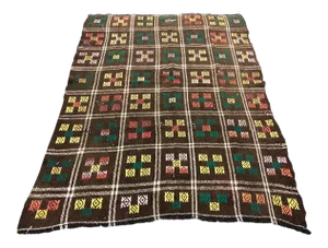 1960s Vintage Nomadic Distressed Ethnic Design Turkish Handmade Anatolian Kilim Rug- 5′6″ × 7′6″