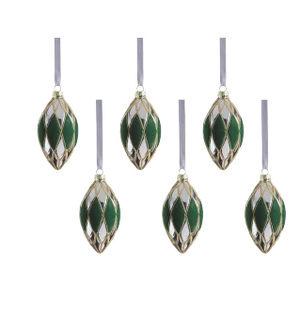 Messina Verde 6-Piece Glass Drop Ornament Set, 2.75" x 5