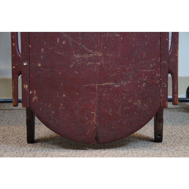 Early 21st Century Antique Primitive Folk Art Red Painted Wood & Iron Childrens Sled Sleigh For Sale - Image 5 of 13
