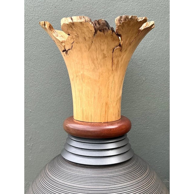 Vintage Monumental Sculptural Wood Urns - A Pair For Sale - Image 9 of 12