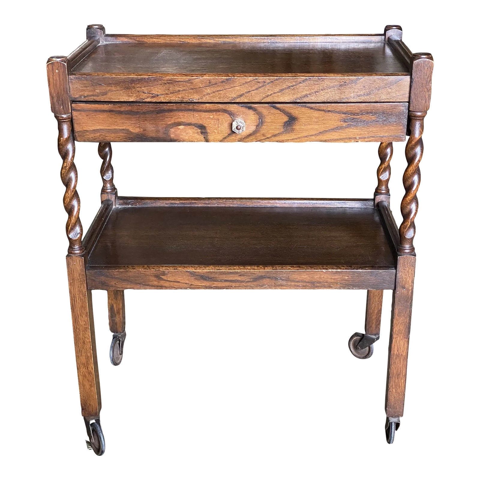 Antique English Tea Trolley Drinks Cart Oak Barley Twist Chairish