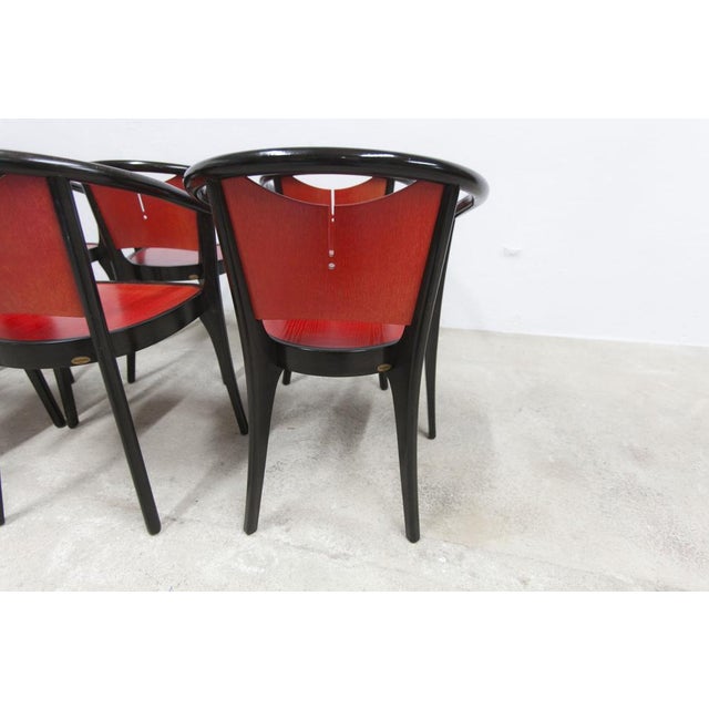Baumann Armchairs Model Diese in Colour Wengé and Red from Pagnon Pelhaître, Set of 6 For Sale - Image 13 of 18
