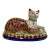 Vintage Staffordshire Recumbent Cat Mantle Statue Figurine Right Facing For Sale