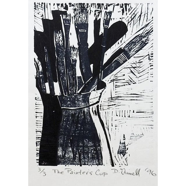 Contemporary Linocut Black Painters Cup Block Print For Sale - Image 4 of 4