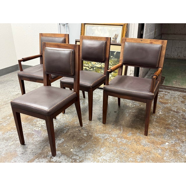 Contemporary Extendable Glass-Inset Dining Table + Four Chairs, Set of Five For Sale - Image 3 of 12