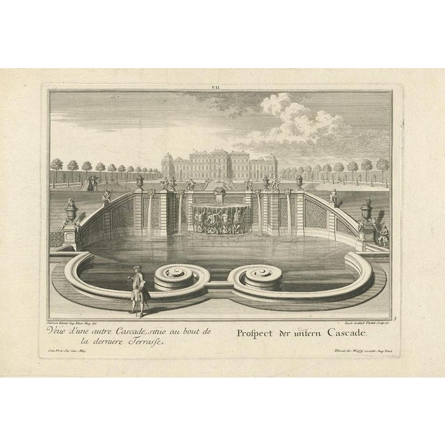 Antique print titled 'Veue d'une autre Cascade (\.) - Prospect der untern Cascade (\.)'. Prospect of the lower cascade....