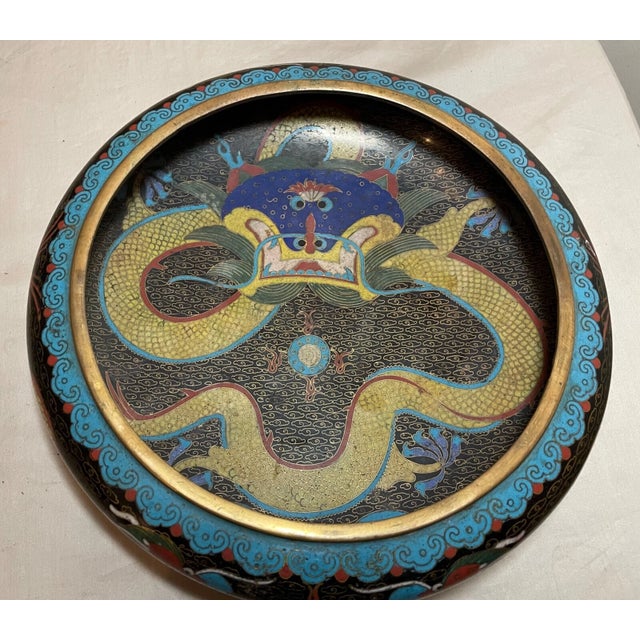 Antique 19th Century Handmade Chinese Cloisonné Brass Centerpiece Dragon Bowl For Sale - Image 16 of 16