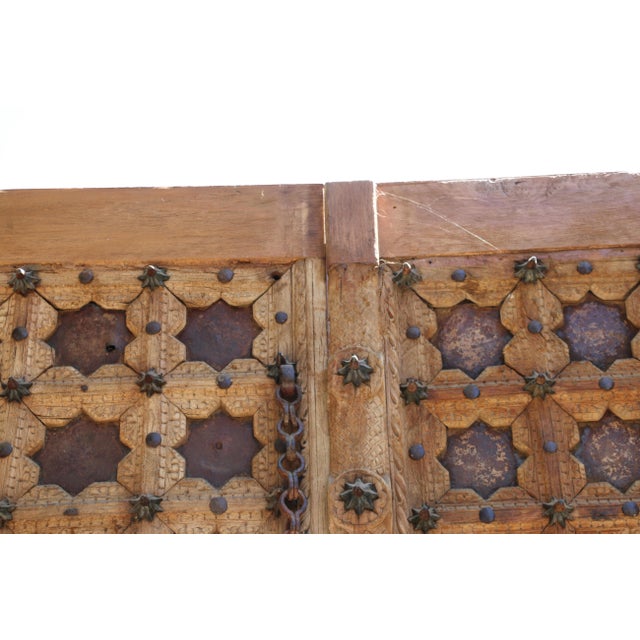 Moroccan 19th Century Moroccan Handcrafted Temple Entry Double Doors | Iron, Bronze & Wood | Architectural Salvage For Sale - Image 3 of 18