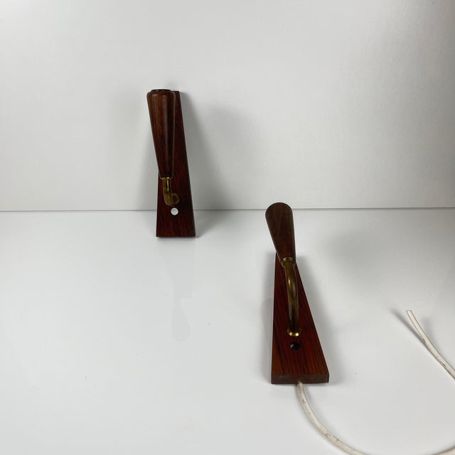 Brown Danish Wood Wall Sconces, 1970s, Set of 2 For Sale - Image 8 of 11