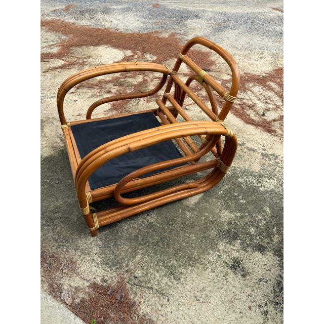 Mid Century Paul Frankl Style Bent Rattan Bamboo Three Strand Pretzel Lounge Chair S Front For Sale - Image 10 of 12