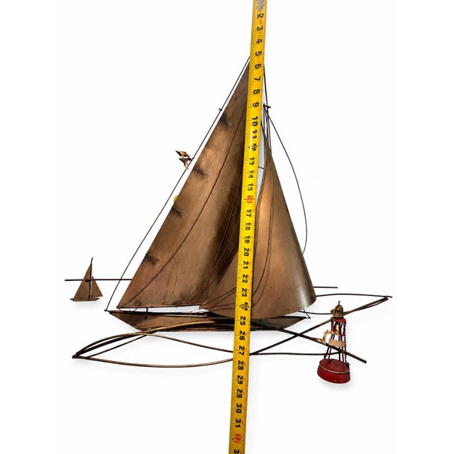 Mid-Century Modern Vintage Curtis Jere/Artisan House Signed 1977 Brass Sailboat & Buoy Wall Sculpture For Sale - Image 3 of 7