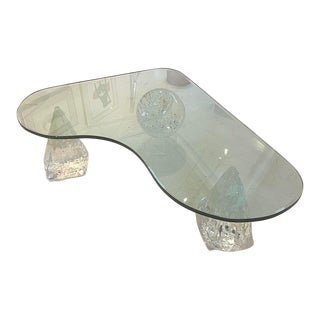 1980s Custom Glass Coffee Table With Curved Top For Sale