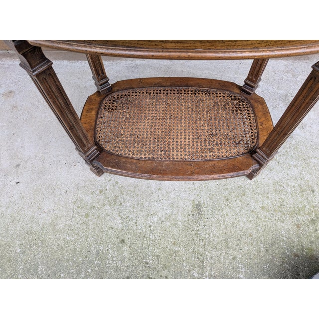 Vintage Two Tier Oval Glass Wood Woven Cane End Table Mid Century Neoclassical. For Sale - Image 4 of 13