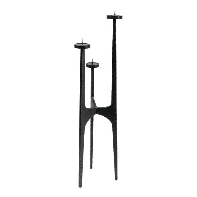 Large Brutalist Tripod Chandelier in Hammered Wrought Iron, Europe, 1960 For Sale