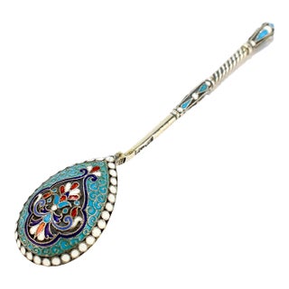 Antique Gustav Klingert Gilt Silver & Cloisonné Enamel Spoon For Sale