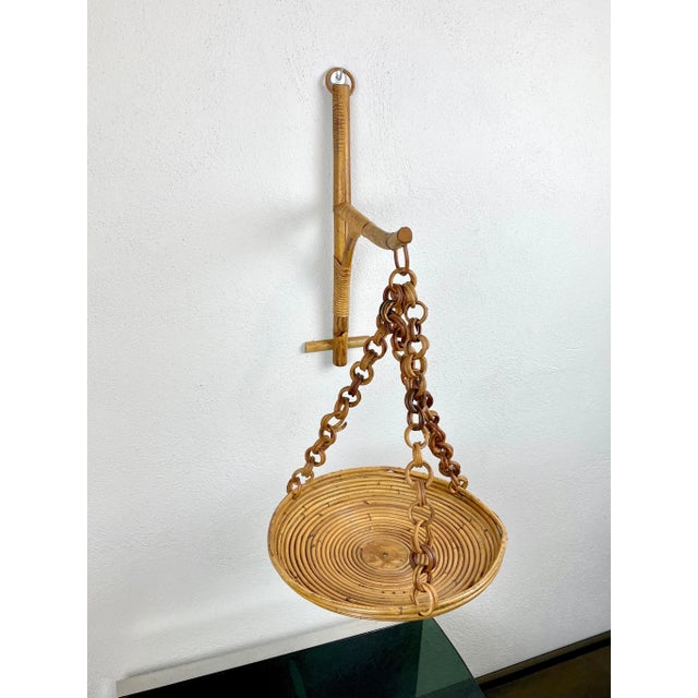 Rattan & Bamboo Wall Stand Flower Plant Holder, Italy, 1960s For Sale - Image 11 of 15