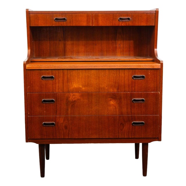 Mid Century Danish Modern Secretary Desk Teak Pull Out Drawers Office Vintage Vg For Sale