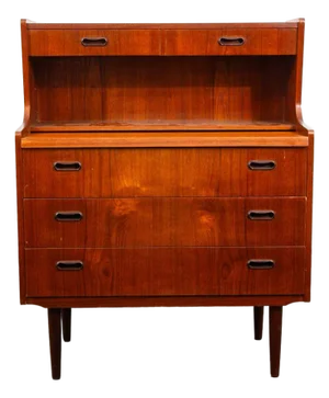 Mid Century Danish Modern Secretary Desk Teak Pull Out Drawers Office Vintage Vg
