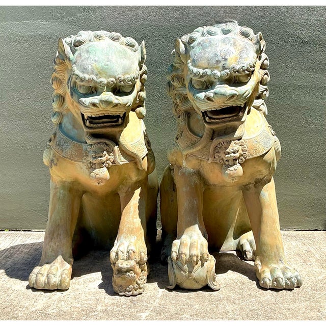 Vintage Monumental Bronze Foo Lions - A Pair For Sale - Image 12 of 12