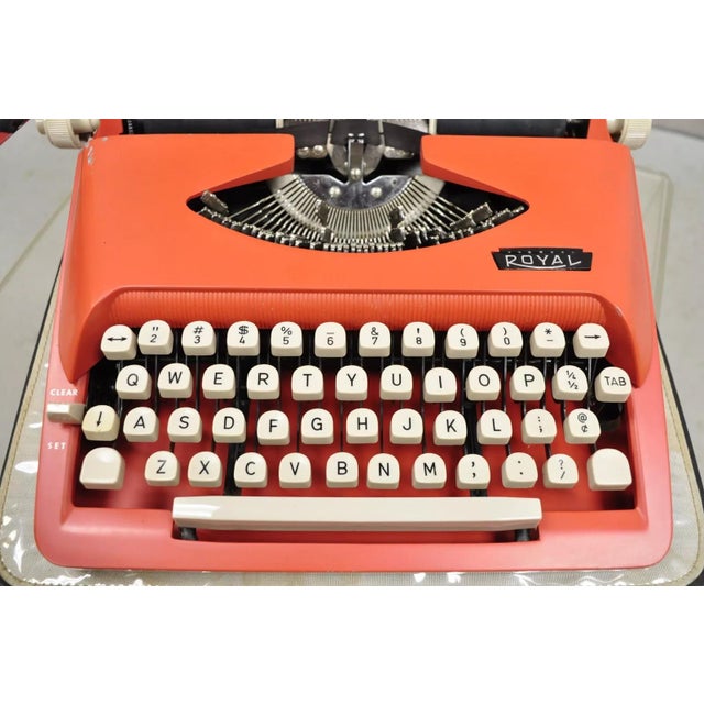 Mid 20th Century Vintage Royal Holland Parade Coral Red Mid Century Modern Typewriter in Case For Sale - Image 5 of 12