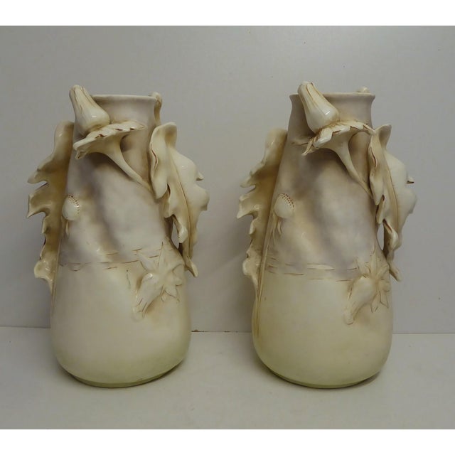 Art Nouveau Porcelain Thistles Vases attributed to Amphora / Riessner, Stellmacher, & Kessel, 1890s, Set of 2 For Sale - Image 13 of 18