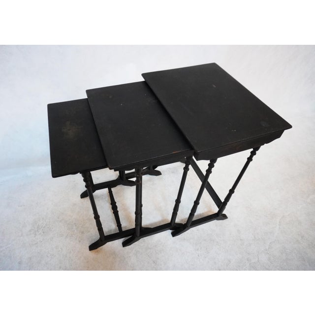 20th Century Antique Victorian Black Lacquer Nest of 3 Tables For Sale - Image 4 of 18