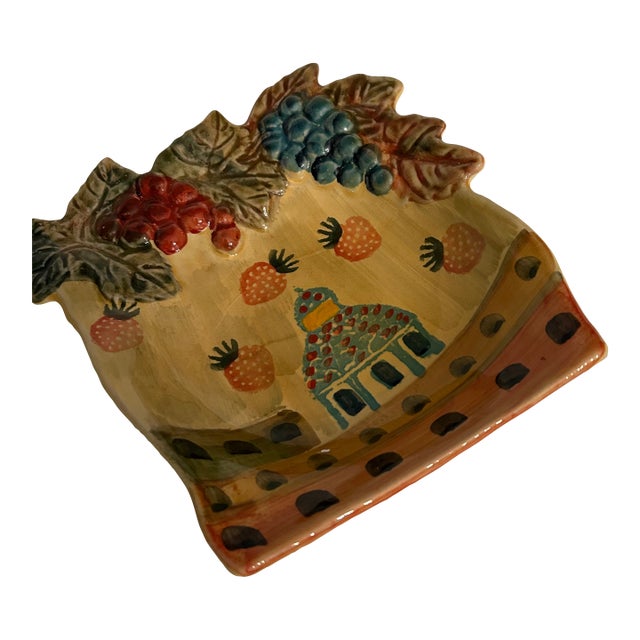 Vintage Italian Tuscan Hand-Painted Ceramic Trinket Candy Dish Bowl For Sale