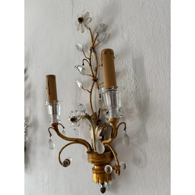 Maison Bagues Gold & Silver Flowers Glass Balls French Sconces, C 1940 Signed For Sale - Image 10 of 14