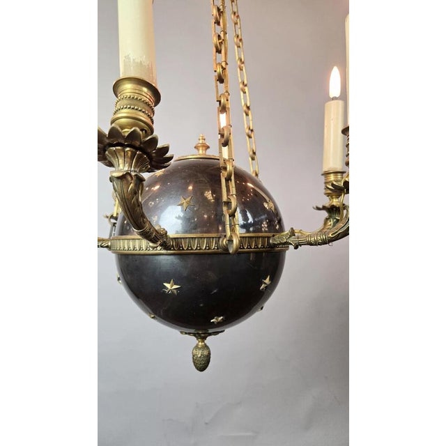 Empire Chandeliers in Sheet Metal, Bronze and Brass, 19th Century, Set of 2 For Sale - Image 6 of 7