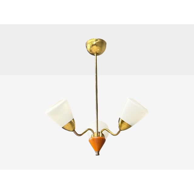 1950s Swedish Modern, Pendant Light, Brass, Glass, Teak For Sale In New York - Image 6 of 10
