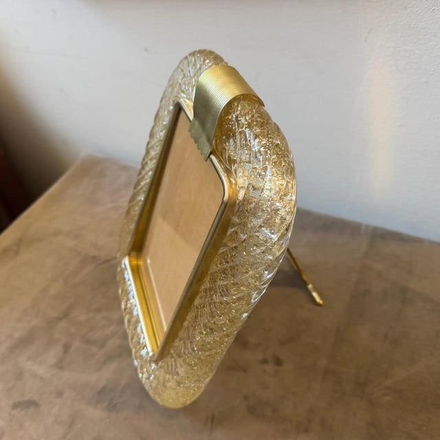 Brass 1990s Barovier Style Art Deco Brass and Gold Murano Glass Picture Frame For Sale - Image 8 of 11