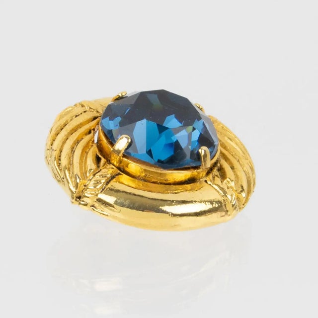 Metal Sonia Rykiel Clip Earrings Gilded Metal and Blue Crystal Rhinestones For Sale - Image 7 of 7