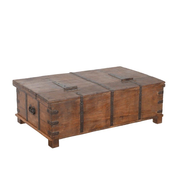 Antique Indian Teakwood Blanket Chest/Coffee Table, C. 1900 For Sale - Image 4 of 4