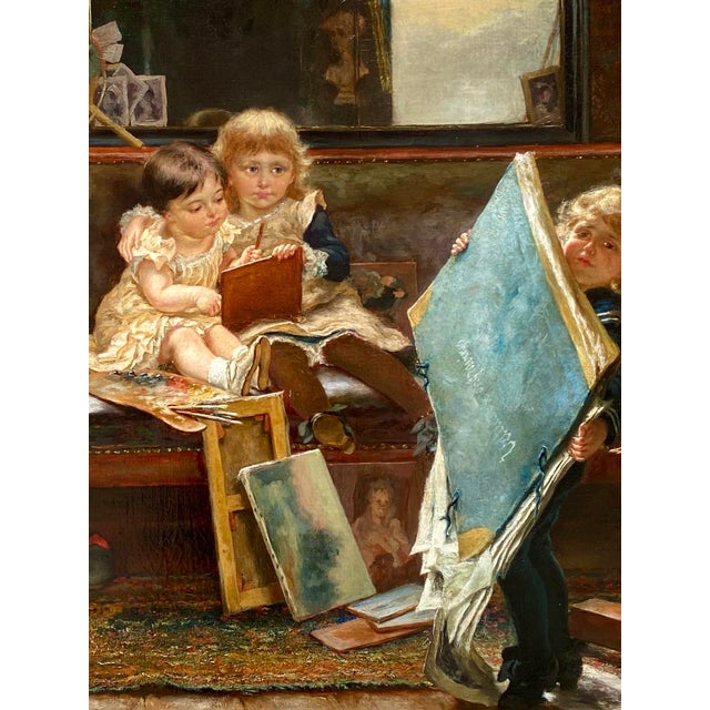 Edgard Farasyn, The Mischievous Little Artists, 1881, Oil on Canvas For Sale - Image 4 of 13