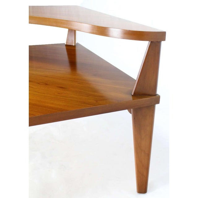 Mid-Century Modern Mid 20th Century Pair of Large Square Light Walnut Step Corner End Tables Stands John Stuart MINT For Sale - Image 3 of 9