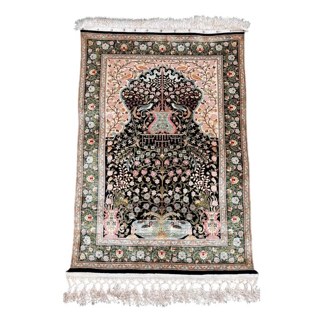 Vintage Hereke Silk Rug, Turkey, 1970s For Sale