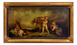 Ettore Frattini, Large Figurative Pastoral Scene, 1970s, Oil Painting, Framed