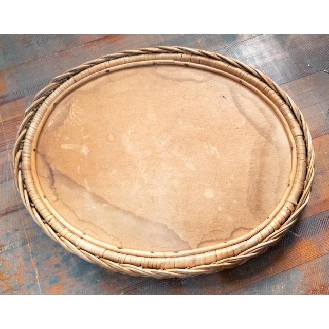 19th or 20th Century French Wicker Serving Tray With Tapestry Fragment of Bird For Sale - Image 15 of 16