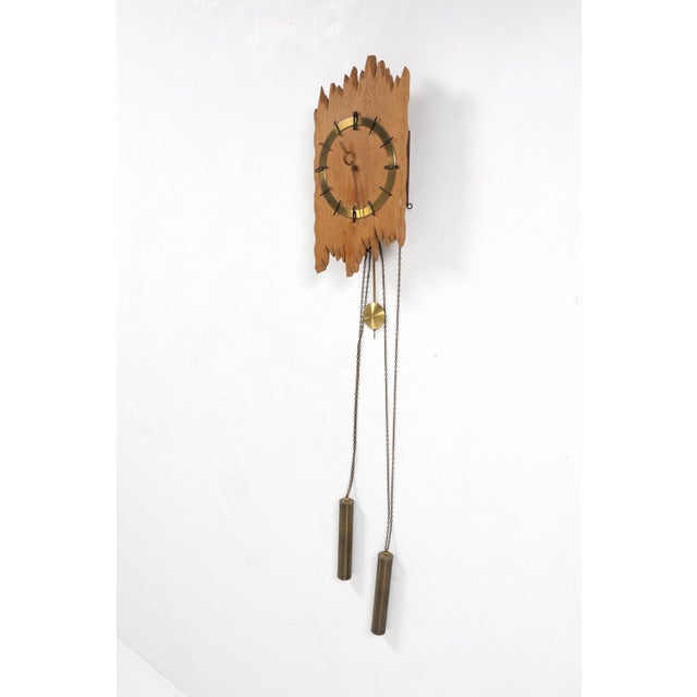 1960s German Oak & Brass Wall Clock For Sale - Image 4 of 10