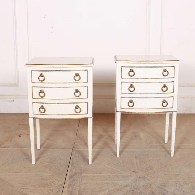 Nice pair of French empire style pine bedside chests. 1920 Dimensions:W: 41cm (16.1")H: 63cm (24.8")D: 32cm (12.6") This...