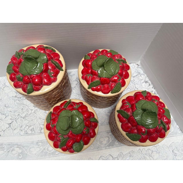 Vote Rage 1970s Strawberry Basket Ceramic Canisters, Set of Four For Sale - Image 4 of 10