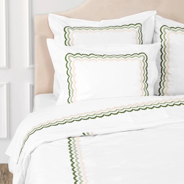 Contemporary Celerie Kemble + Hamburg House Green Scallop Full Duvet Set - 3 Pieces For Sale - Image 3 of 3