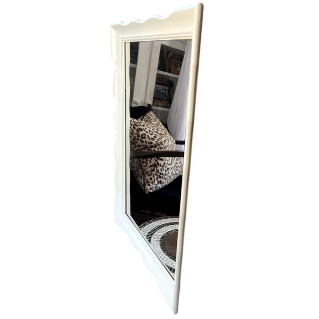 1970s Vintage Scalloped White Solid Wood Mirror by Hamilton of Indiana 27” H X 19.5” W For Sale - Image 5 of 9