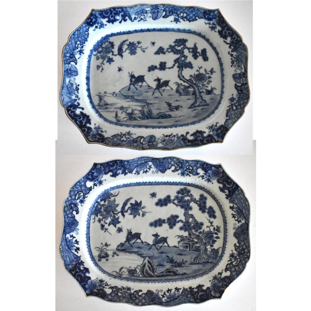 Pair of Qianlong Blue Underglaze Chinese Export Porcelain Deer Platters For Sale - Image 13 of 13